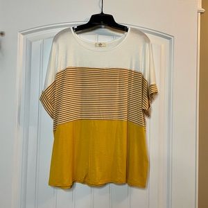 Entro Mustard Cream Blocked Stripe T-shirt L Super Soft